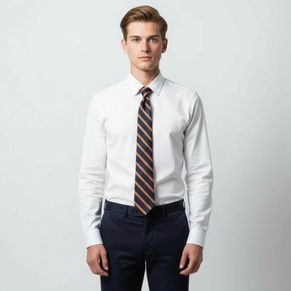 Tommy‎ Hilfiger Mens Necktie Blue Orange Stripes